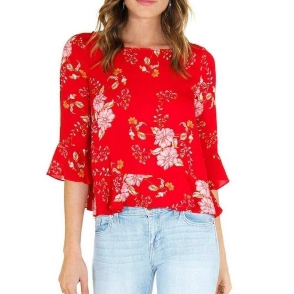 BB DAKOTA Red Bloom With A View Blouse - Picture 5 of 7